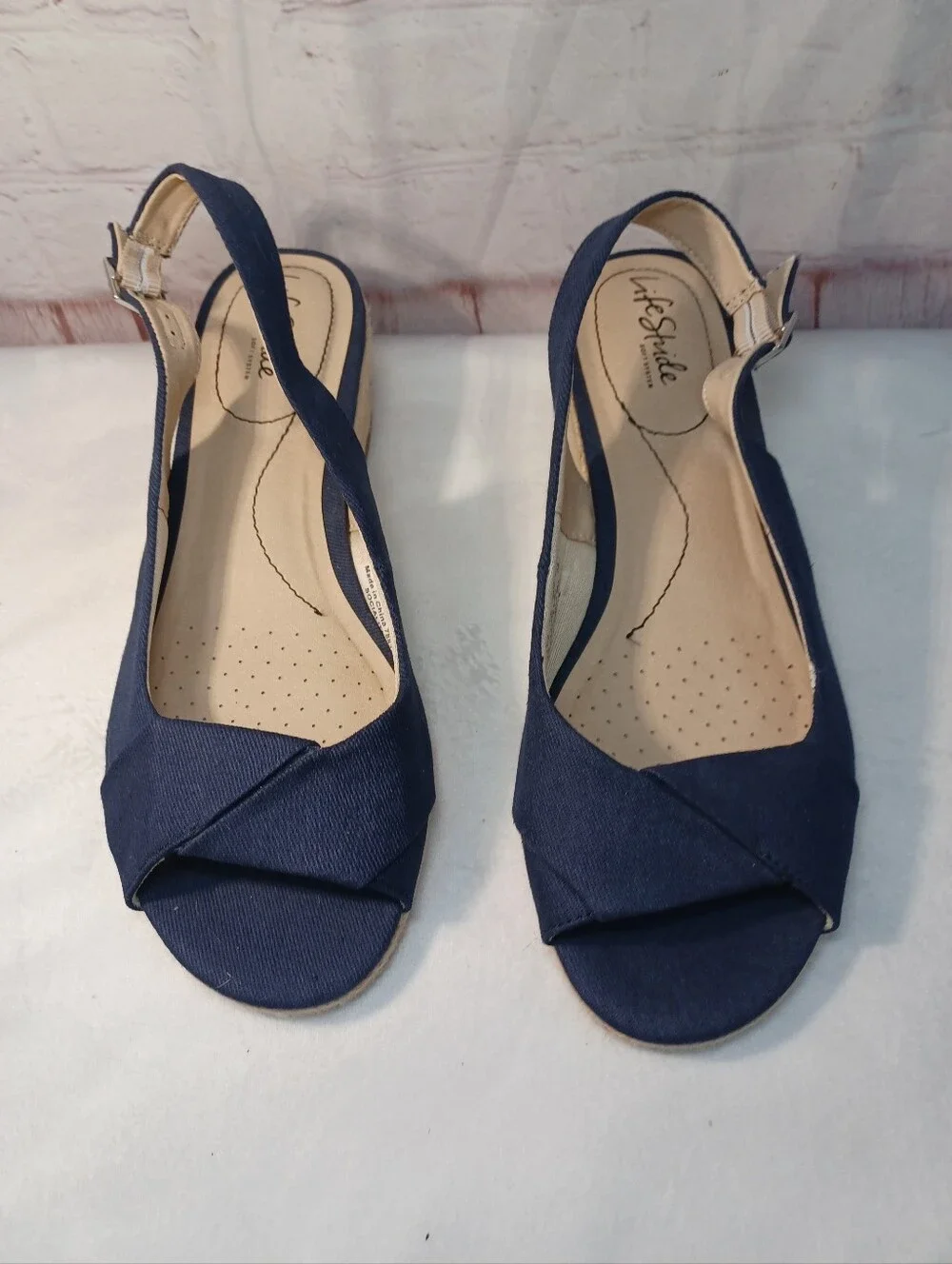 lifestyle navy espadrille wedge sandals slingback peep toe women's 10w